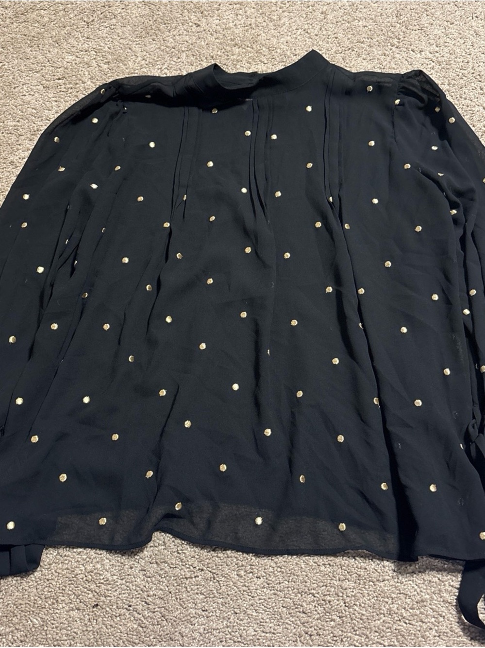 Ann Taylor Black Blouse with Gold Dot Detail